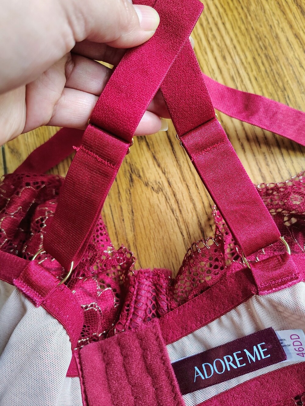Adore Me Women's Lace Mesh Underwire Bra & Bikini Set Deep Wine sz 46DD. - Picture 11 of 16